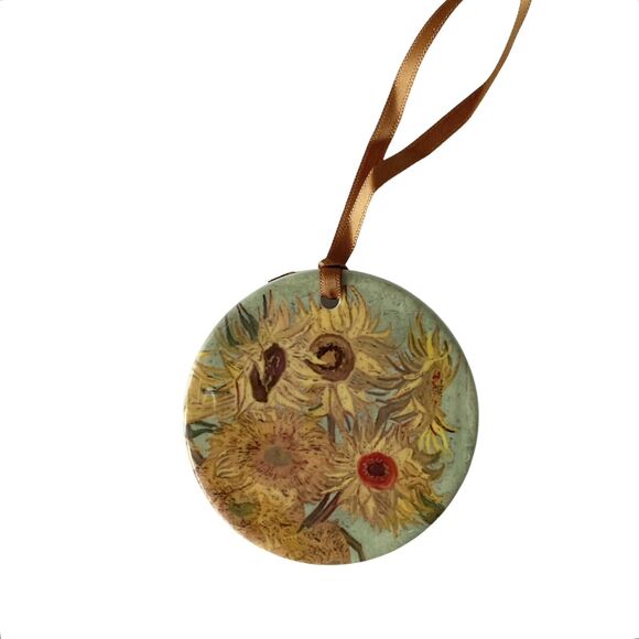 Van Gogh Sunflowers Keepsake Ornament RainCaper Double Sided 3" Porcelain NEW - Picture 7 of 8